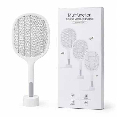 Raquette électrique anti-moustiques multifonction rechargeable USB avec support