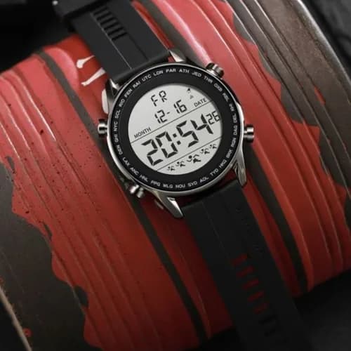 Montre numérique sport multifonction à bracelet en silicone rouge
