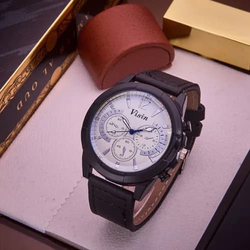 Montre Visin chronographe à bracelet en cuir noir