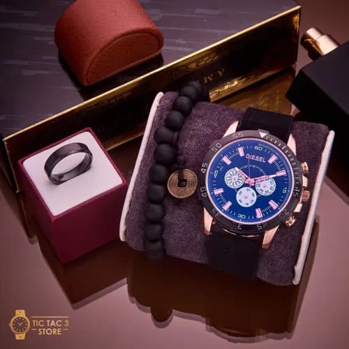 Coffret montre Diesel avec bracelet en perles et bague
